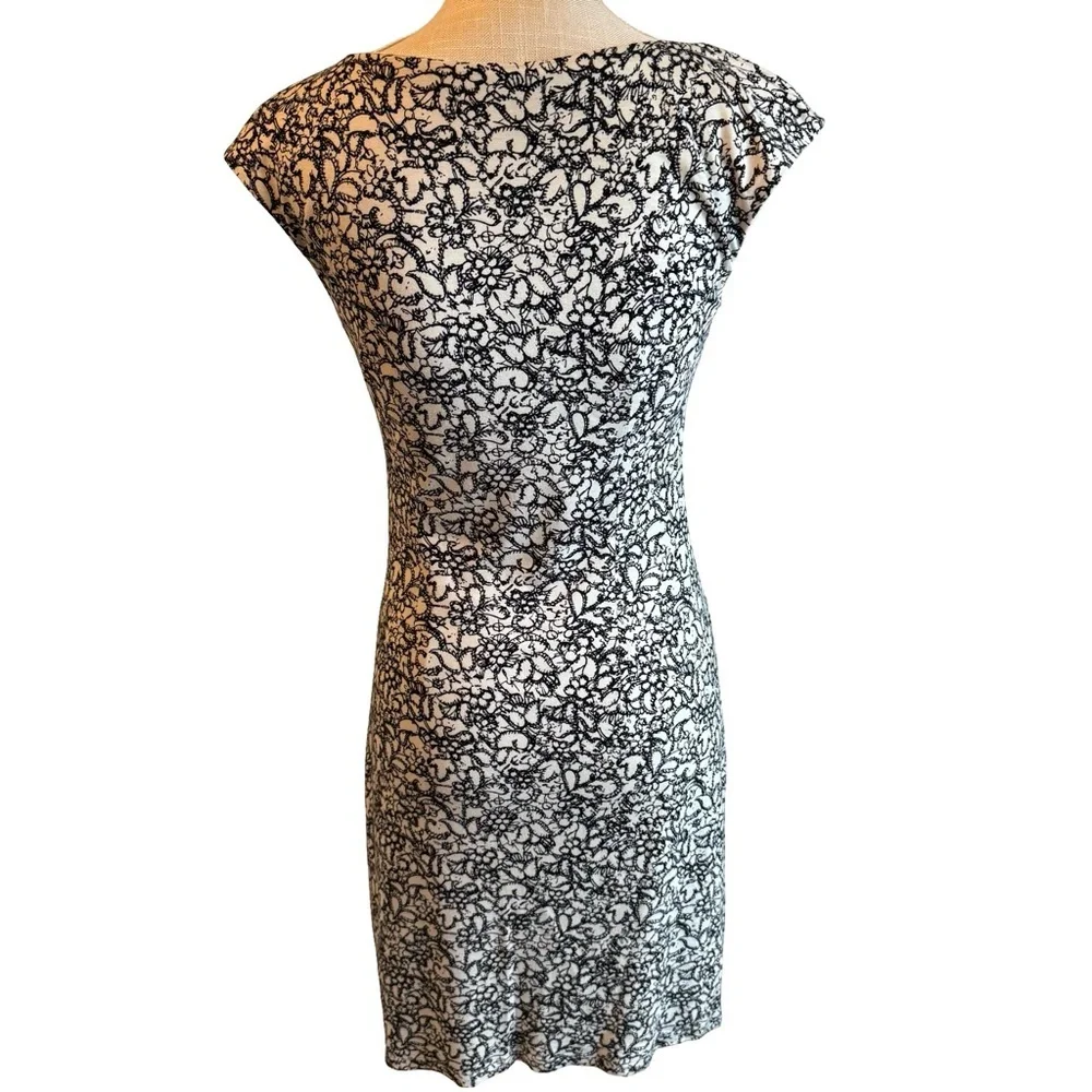 Loft Black and Cream Patterned Pencil Dress - Picture 2 of 10